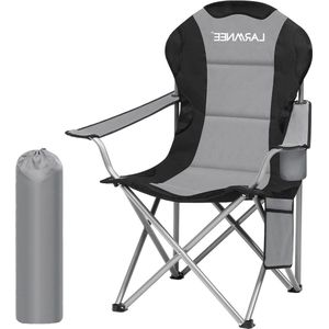 Inklapbare campingstoel met flessenhouder en draagtas - grijs/zwart - voor outdoor camping en tuin