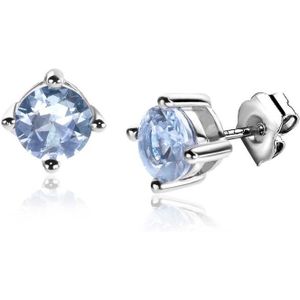 6mm ZINZI zilveren oorknoppen ronde lichtblauwe kleursteen chatonzetting ZIO1383B
