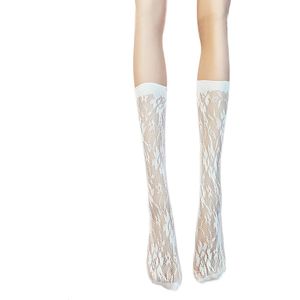 BamBella® Knie Sokken panty stof Dames - Onesize - Wit - kant kousen net Kniekousen -
