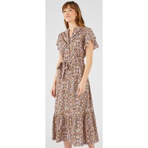 Damart - Bedrukte jurk met volants in linnenmix met katoen - Dames - Rood - 42