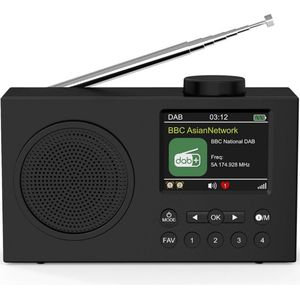Draagbare DAB-radio, DAB Plus digitale radio, FM-radio, kleine keukenradio met netvoeding en batterij, dubbele wekker, slaaptimer, 40 vooraf ingestelde zenders, 2.4 inch groot kleurendisplay