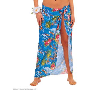 Widmann - Hawaii & Carribean & Tropisch Kostuum - Omslagdoek Hawaii Beach Style Blauw Vrouw - Blauw - One Size - Carnavalskleding - Verkleedkleding