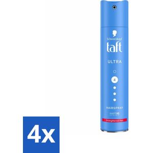 Taft - Ultra 4 - Haarspray - 250 ml - Langdurige Fixatie - Voordeelverpakking - 4 Stuks