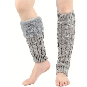 Daity 1 paar elegante, warme damessokken met pluchen details - comfortabel, verdikt gedraaid ontwerp, winterkoudebestendige laarzensokken (lichtbruin)