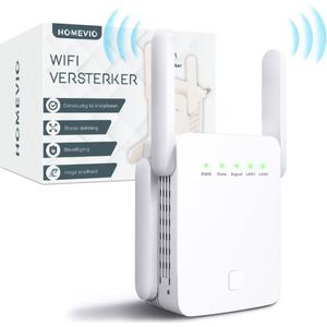 Homevio WiFi Versterker Draadloos voor Stopcontact - 1200 Mbps Router - Repeater 2.5/5.8Ghz - Dual Band Versterkers - Internet Booster & Extender