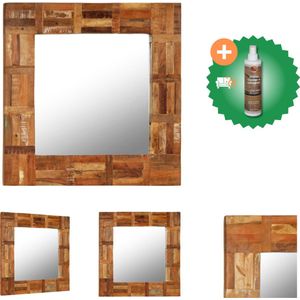 vidaXL Wandspiegel 60x60 cm massief gerecycled hout - Spiegel - Inclusief Houtreiniger en verfrisser