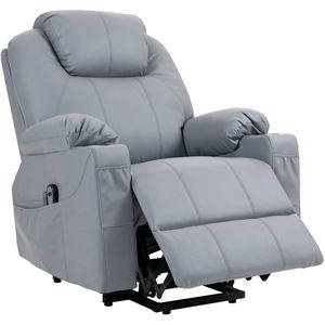 TRUUSK Elektrische TV-fauteuil - Opsta-hulp - Relax-, massage- en ligfunctie - Bekerhouder - Afstandsbediening - Zijtas - Grijs