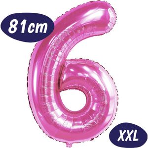 Cijfer Ballonnen - Ballon Cijfer 6 - 70cm Fuchsia Roze - Folie - Opblaas Cijfers - Verjaardag - 6 jaar, 16 jaar, 60 jaar - Versiering