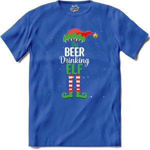 Foute kersttrui - Beer drinking kerstelf - T-Shirt - Dames - Royal Blue - Maat XL