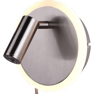 LED Wandlamp - Trion Jodan - 7W - Warm Wit 3000K - Rond - Mat Nikkel - Aluminium