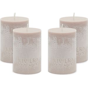 Riviera Maison - Kaarsen - Pillar Candle ECO flax 7x10 - Grijs/Beige - Set van 4 stuks
