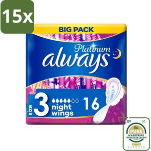 15 x Always Platinum - Maandverband - Maat 3 - Night Wings - Big Pack - 16 Pads - Grootverpakking - Maandverband Nacht - Maandverband Met Vleugels - Nachtbescherming - Maandverband Comfort - Maandverband Voor Nacht