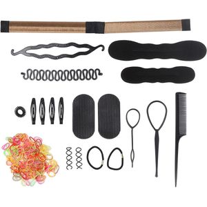 Allecto Plus - Haarvlechtgereedschap: 20 stuks haarstyling-tool voor staart-vlechten en twistkrullen - Haartreklus doe-het-zelf haaraccessoires met krulspelden.