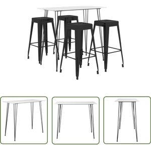 vidaXL 5-delige Barset - Wit en Zwart Bartafel - Barstoel - Bistro Meubels - Loungemeubels - Buitenmeubels