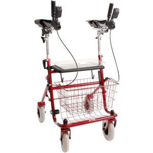 Premis Provo Rollator 2e generatie – Verkorte Onderarmschalen – Metallic Rood