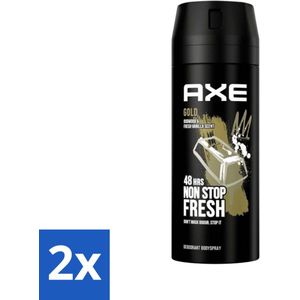 Axe - Deodorant Bodyspray - 48hrs Fresh - Gold - Oud Wood & Fresh Vanilla - 150 ml - Voordeelverpakking - 2 stuks