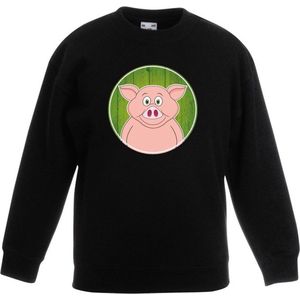 Kinder sweater zwart met vrolijke varken print - varkens trui - kinderkleding / kleding 152/164