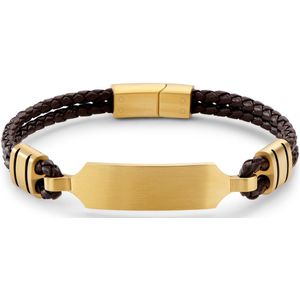 Nomen | Brown Leather and Gold-tone ID Plate Bracelet