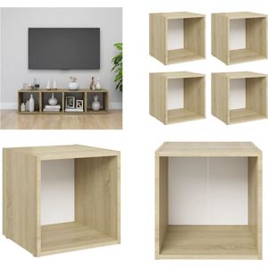 vidaXL Tv-meubelen 4 st 37x35x37 cm bewerkt hout wit sonoma eikenkleur - Tv-kast - Tv-kasten - Televisiekast - Televisiekasten