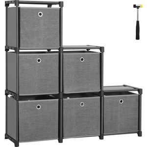 Hoppa! Opbergrek, 6 kubussen, opbergsysteem met 6 stoffen dozen, doe-het-zelfkast, multifunctioneel met robuust metalen frame, rubberen hamer, 105 x 105 x 30 cm (b x h x d), zwart