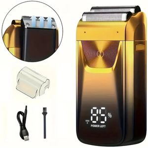 Solimpia Digitale 2in1 Scheerapparaat - Body Shaver + Precisie/Baardtrimmer - Usb-Oplaadbare 2in1 Trimmer - Digitale Batterij Indicator - Perfecte Reiseditie - Ultieme Lichaamshaar Verzorging voor Dames en Heren - Kleur: Goud