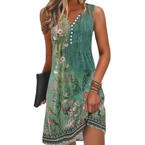 Korte V-hals Zomerjurk voor Dames - Lichtgewicht Bloemige Casual Strandjurk - Multicolour S-XXL