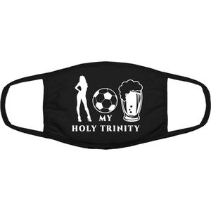 My holy trinity mondkapje | engel | duivel | leugenaar | gezichtsmasker | bescherming | bedrukt | logo | Zwart mondmasker van katoen, uitwasbaar & herbruikbaar. Geschikt voor OV