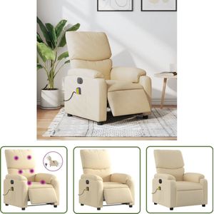 The Living Store Massagestoel elektrisch verstelbaar stof crèmekleurig - Massagestoel - Elektrische Fauteuil - Massage - Ergonomische Stoel - Lounge Stoel