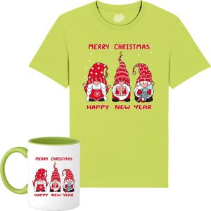 Christmas Gnomies - Foute kersttrui kerstcadeau - Dames / Heren / Unisex Kleding - Grappige Kerst Outfit - T-Shirt met mok - Unisex - Appel Groen - Maat M