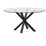 Kave Home - Argo ronde glazen tafel met stalen poten in zwarte afwerking Ø 150 cm