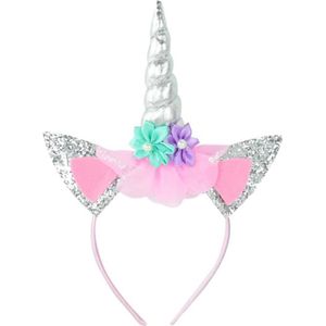 Unicorn haarband - eenhoorn diadeem meisje - tiara - verjaardagskroon - unicorn versiering - zilver