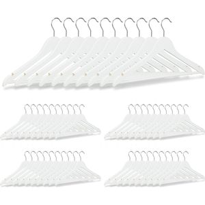 Relaxdays garderobehangers - set van 50 - draaibare haak - broekhangers - hout - wit