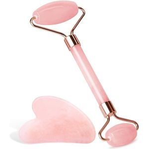 Nordivar - Gua Sha en Jade Roller Set voor Anti Aging Massage en Schoonheid - Gezicht, Oog, Nek (roze)