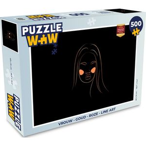 Puzzel Vrouw - Goud - Roze - Line art - Legpuzzel - Puzzel 500 stukjes