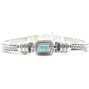 Beaddhism - Exclusives - Zilveren Kabel Armband met steen - Turquoise - J'adore - 6 mm - 18 cm