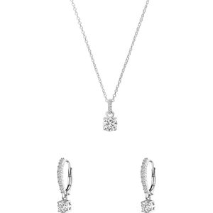 Lucardi Dames Zilveren sieradenset met oorbellen en ketting rond zirkonia - Cadeau - Moederdag Set - 925 Zilver - Zilverkleurig
