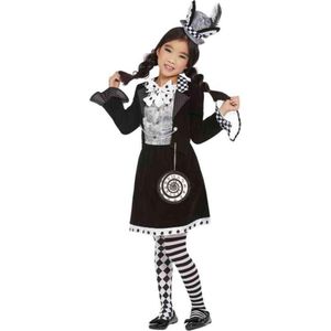 Smiffy's - Mad Hatter Kostuum - Mini Mad Hatter - Meisje - Zwart / Wit - Small - Carnavalskleding - Verkleedkleding