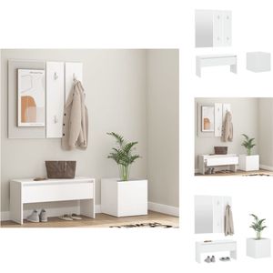vidaXL Hallway Set White Wood - 80 x 30.5 x 40 cm - Storage Bench with Mirror - Coat Hooks - and Plant Box - Kast