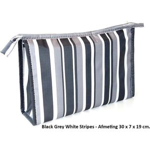 Rojafit - Toilettas - Groot - Black Grey White Stripes - Afmeting 30 x 7 x 19 cm.