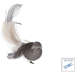 Goodwill Kerstbal-Kerstvogel-Vogel op klip Glitter IJsblauw -Zilver  Lengte 21 cm  Voordeelverpakking van 2 stuks