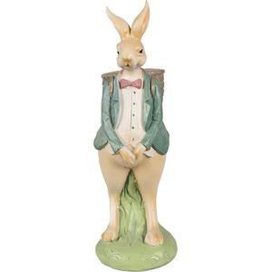 Clayre & Eef Beeld Konijn 30 cm Bruin Groen Polyresin Paasdecoratie