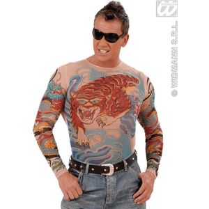 Widmann -Tattoo Shirt Tijger En Draak, Man - beige,multicolor - Medium / Large - Carnavalskleding - Verkleedkleding