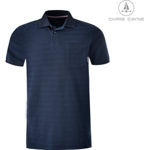 Chris Cayne heren polo – maat L - ingebreid werkje - poloshirt korte mouw - structuur - pique – met borstzak - effen jacquard streeppatroon – uni polo - sale