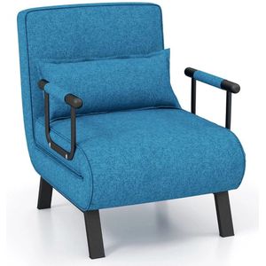 Costway 4-in-1 Uitklapbare Slaapstoel Belastbaar Tot 150 kg Blauw - Inklapbare Slaapbank Met 6 Standen Verstelbare Rugleuning - Modern Design Logeerbed - Slaapfauteuil