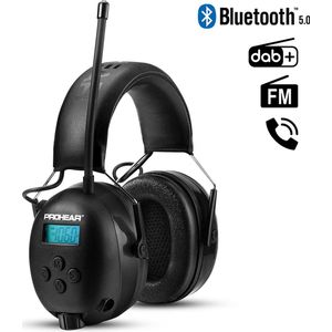 Oorkappen PROHEAR met DAB+ FM RADIO - oorbeschermers met BLUETOOTH - AUX - Bellen- oplaadbaar - gehoorbescherming - Ergonomisch - Orthopedisch - Lederen tas - zwart