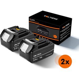 Voltière 2x Vervangende 5 ah Accu Geschikt voor 18v Makita Apparatuur - 5000 mAh Batterij met LED identificatie - BL1850B