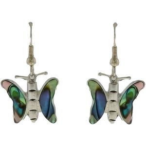 Behave Oorbellen - oorhangers - vlinder - zilver kleur - abalone schelp - 4 cm