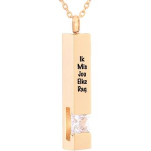 Luxe Ashanger | Met Ketting En Gravering | Ik Mis Jou Elke Dag | Assieraad | Rosegoud Met Witte Steen | As Ketting | Gedenksieraad | Urn | Incl. As vuller