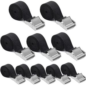 Spanbanden 10 stuks - 25 mm x 1 m - belastbaarheid 250 kg - bevestigingsriem - motorfiets fietsendrager - robuuste sjorbanden - DIN EN 12195-2 - zwart Spanbanden met ratel