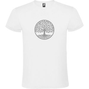Wit T shirt met print van "" mooie Levensboom "" print Zilver size XXXXL